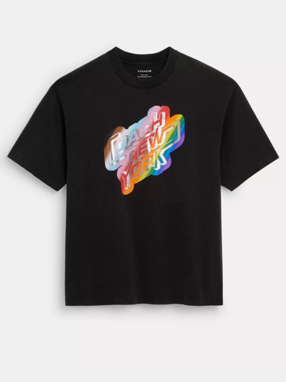 COACH Rainbow New York T-Shirt In Organic Cotton Washed Black SZ XXL